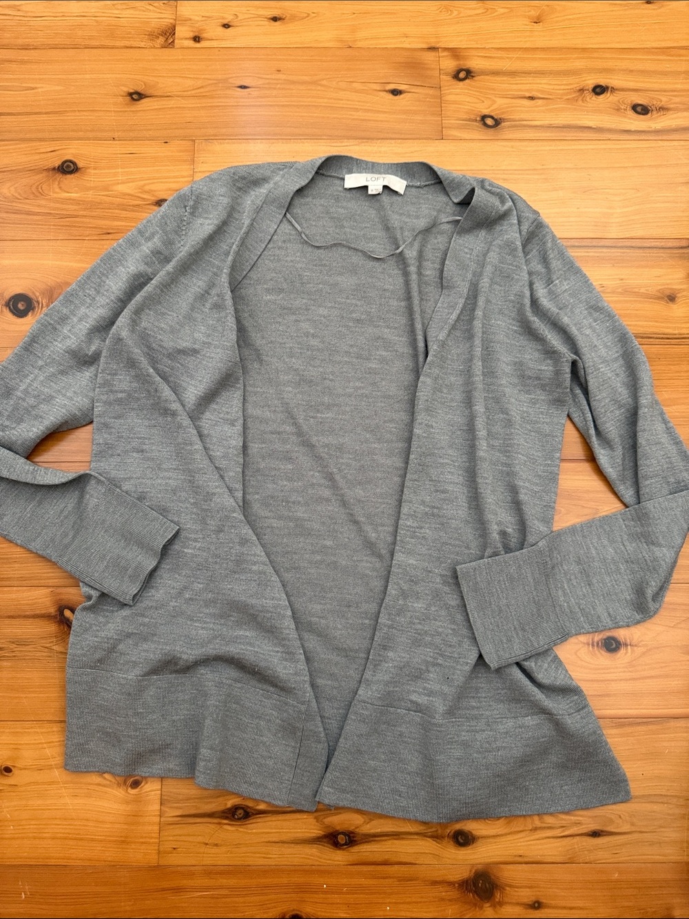 LOFT Light Gray Open-Front Knit Cardigan